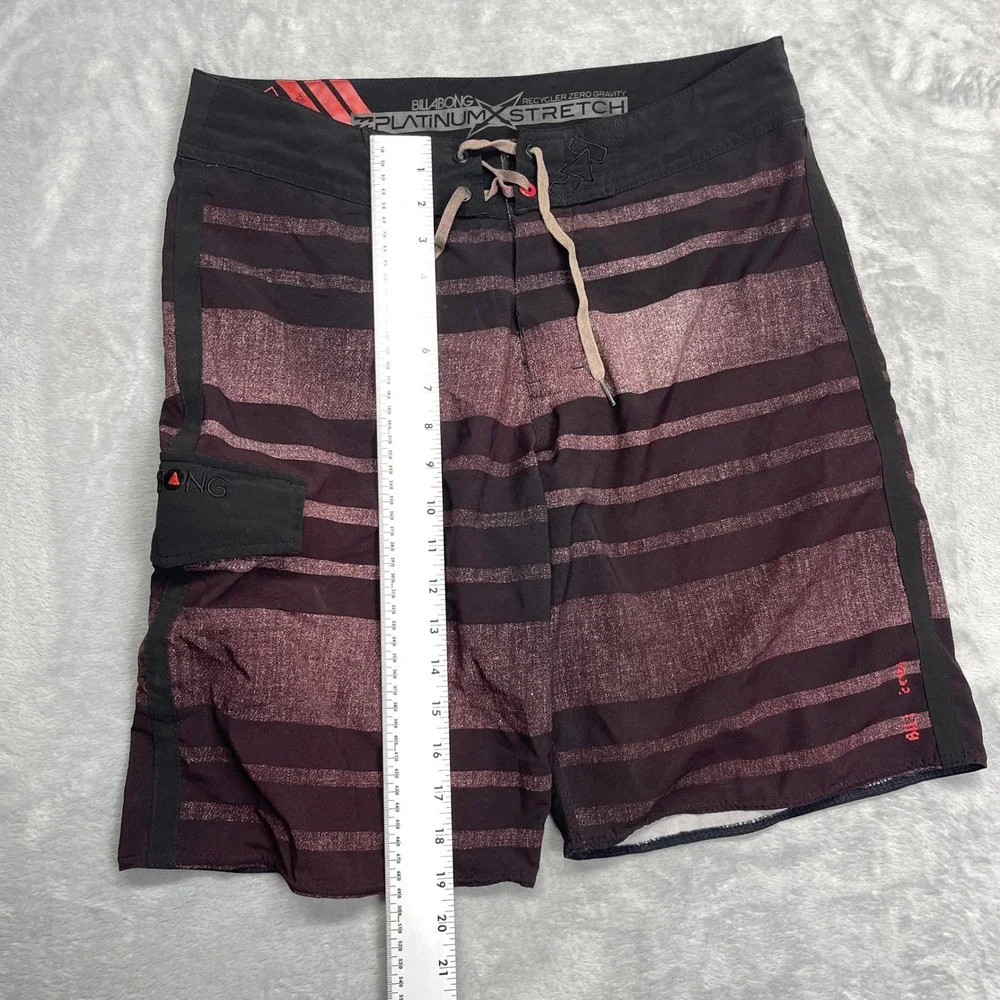 Billabong Board Shorts Mens 32 Platinum X Stretch Maroon Black Swim‎ Trunks Y2K